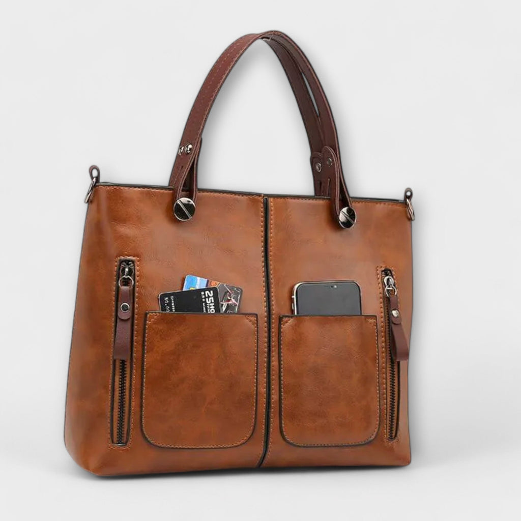 Women's Elegant Leather Bag in Brown, Black or Gray